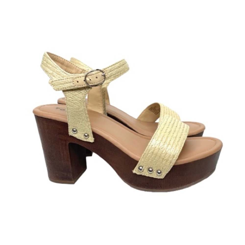 Torrid Natural Jute Brown Double Strap Wood Platform Heeled Sandals Size 9.5WW